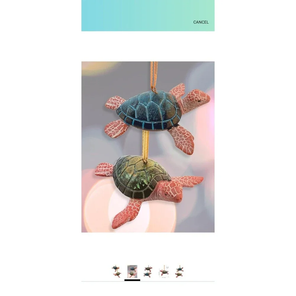 2 Resin Gloss Sea Turtle Ornaments 3.5 Inches X 3 Inches Green & Blue